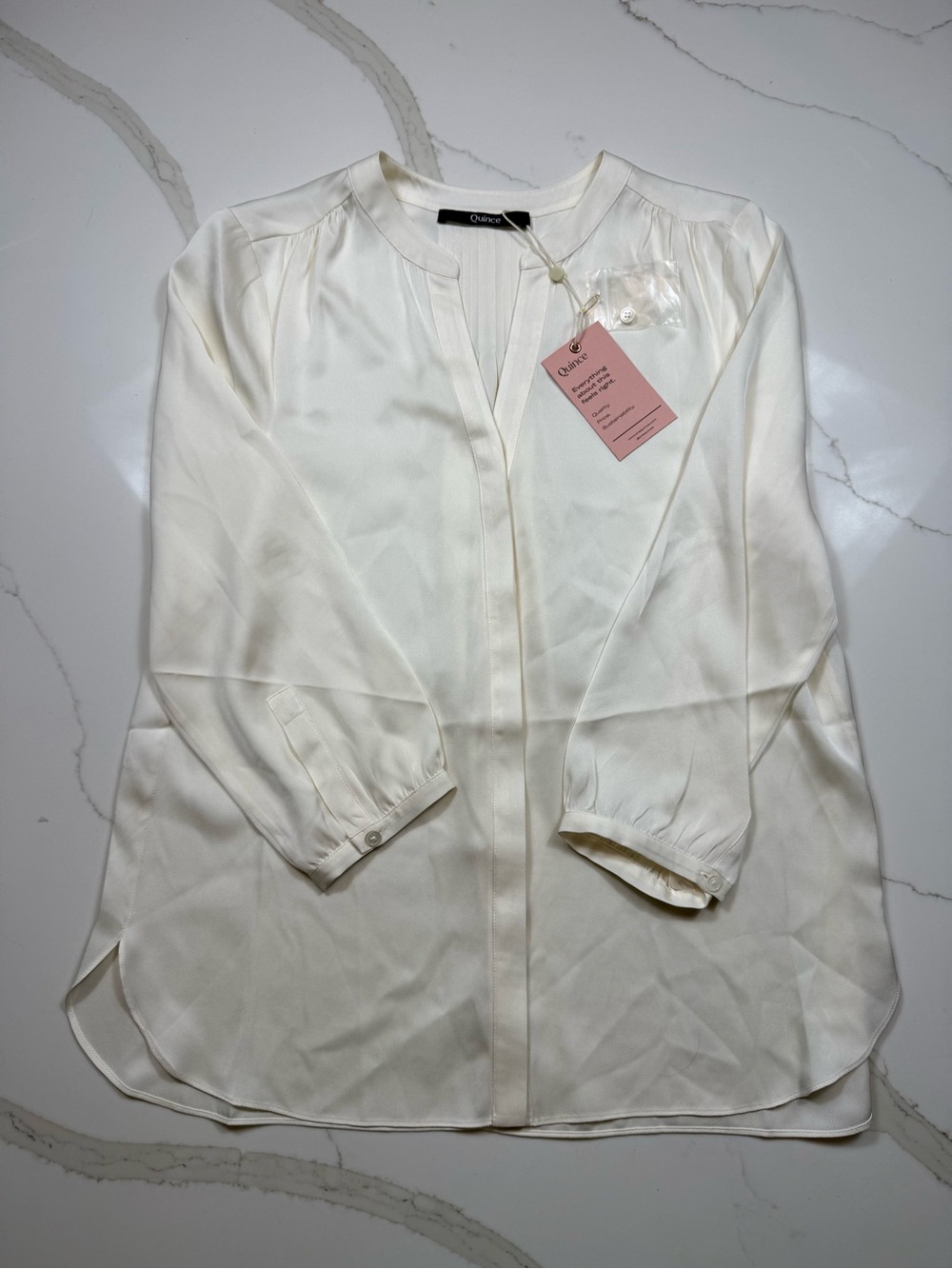Quince Women's Cream Silk-Blend Button-Front Blouse